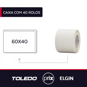 40 Rolos Etiquetas Adesivas para Balanças Toledo/Prix 60x40